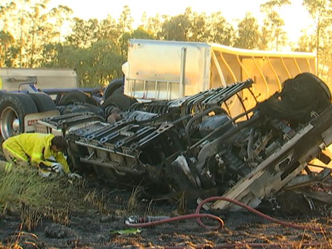 The scene of the horrific truck crash on the Gore Highway that killed Ryan Pringle, 7. Picture: 7 News Queensland