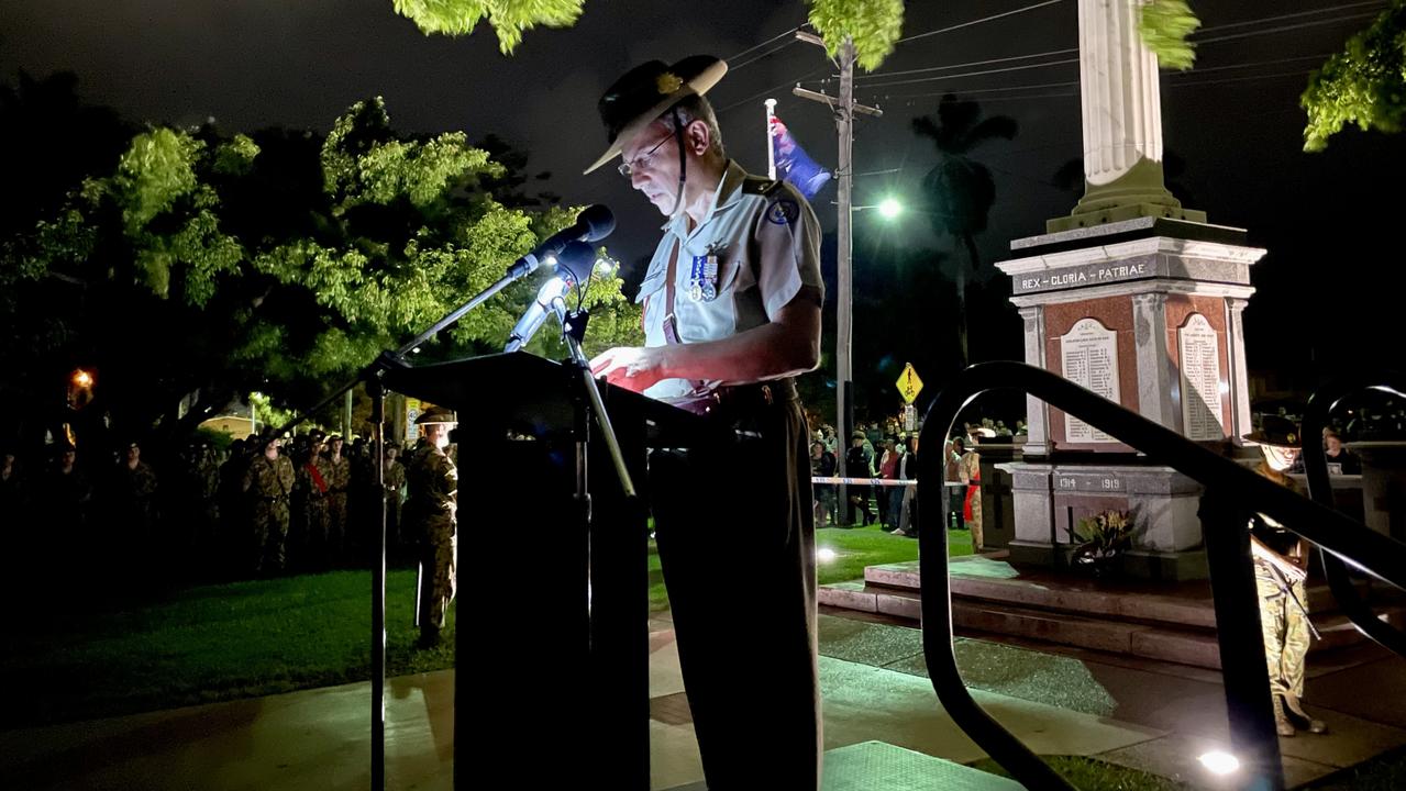 Mackay Anzac Day Dawn Service at Jubilee Park – MAJ (ACC) John Zimmermann OAM. Picture: Janessa Ekert