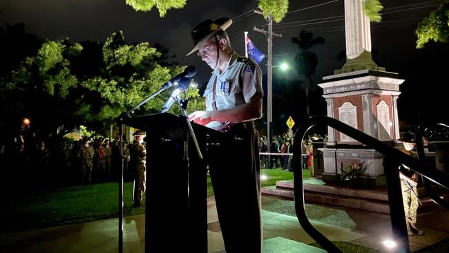 Mackay Anzac Day Dawn Service at Jubilee Park – MAJ (ACC) John Zimmermann OAM. Picture: Janessa Ekert