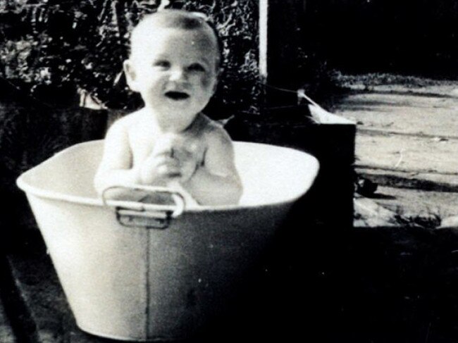 Baby Bob Hawke in a tin bath in the backyard of his Bordertown home. Source: Supplied (Hawke Family Archive)