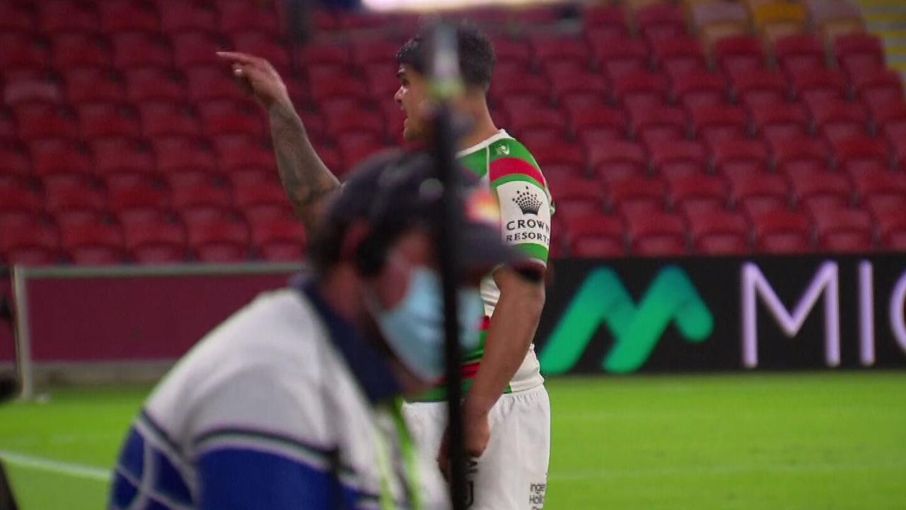 Latrell Mitchell and Jared Waerea-Hargreaves exchanged heated words at Suncorp Stadium. Picture: 9 News