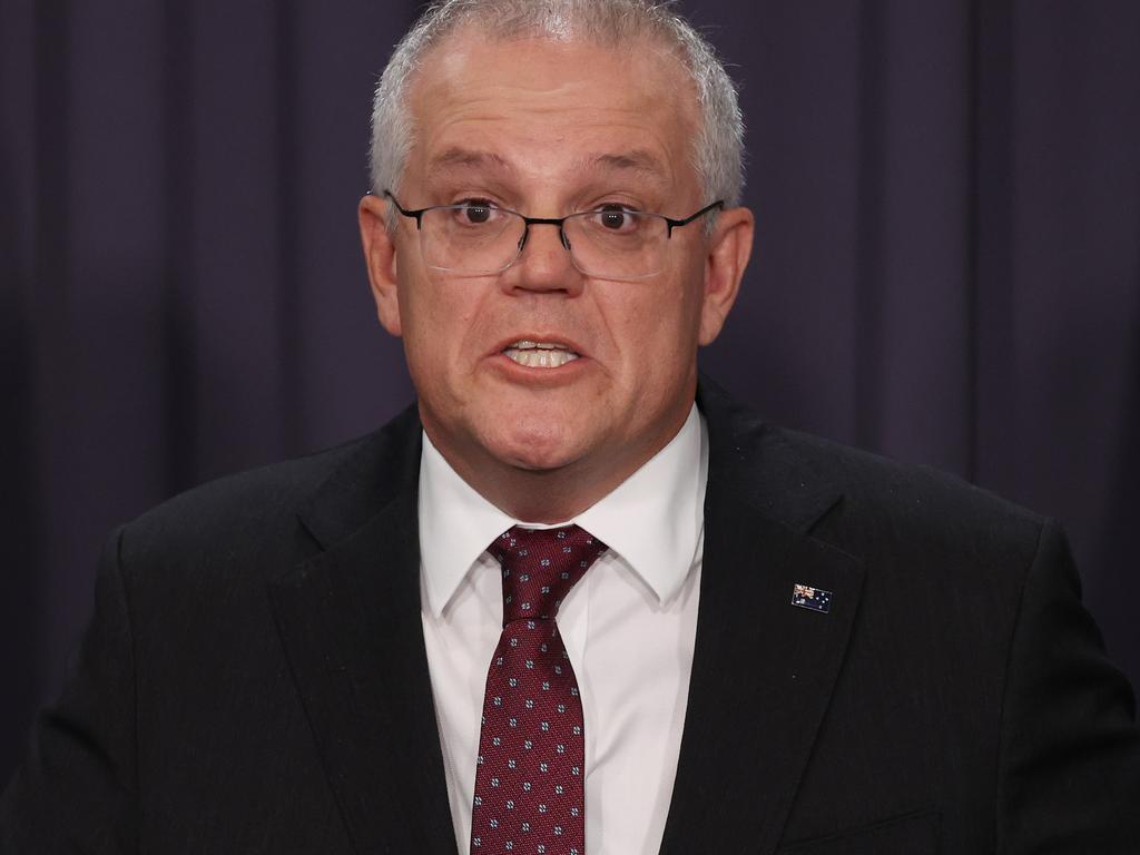 An emotional Prime Minister Scott Morrison during a press conference in Parliament House Canberra. Picture: NCA NewsWire/Gary Ramage