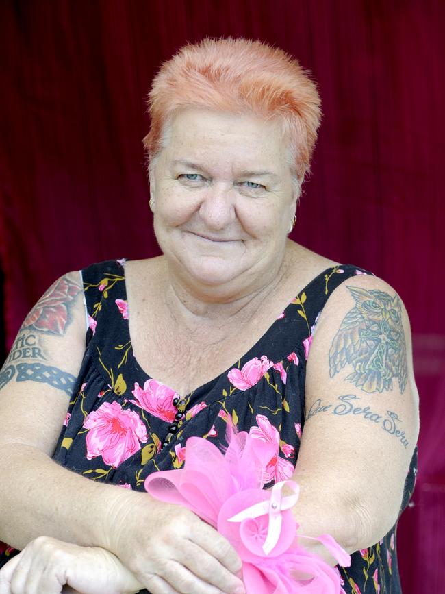 Pauline Mann shows off her sweet “Que Sera Sera” tattooo as she prepares to do a fun run to raise money for cancer patients. Photograph; Renae Droop