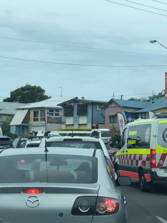 Ambulances seen stuck in traffic on Wharf Street at the Tweed-Gold Coast border on Wednesday December 30. Photo: Jody Wilcox