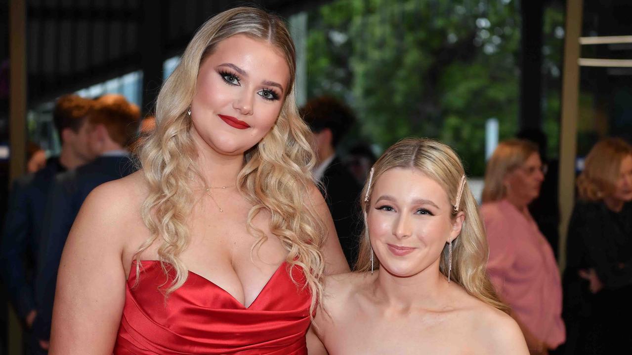 Christiana and Amelia at Caloundra State High School formal. Picture: Patrick Woods.