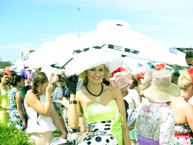 Yoanna Bella all dressed up at Flemington Racecourse on Melbourne Cup Day 2014. Picture: Stephen Harman