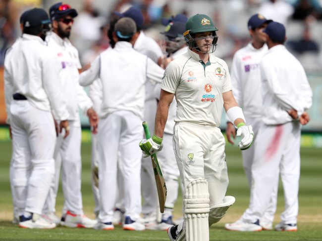 Aussie skipper Tim Paine walks off the MCG after being dismissed. Picture: Michael Klein