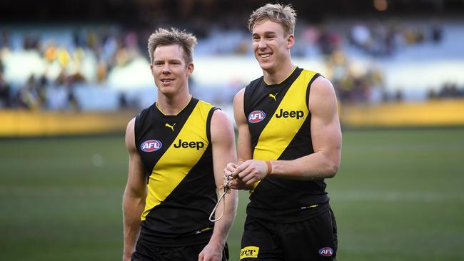 Jack Riewoldt and Tom Lynch are looking ominous going into finals. Picture: Julian Smith (AAP).