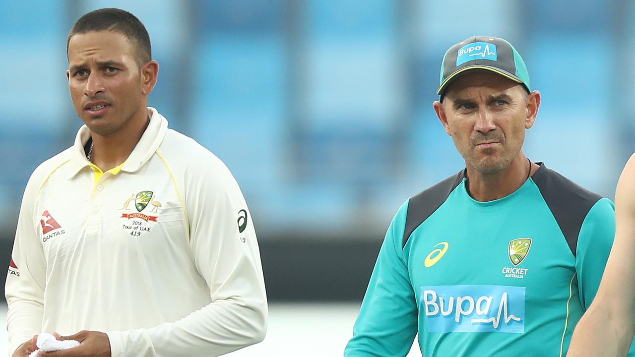 Usman Khawaja (L) says he felt disconnected from the process that led to Justin Langer’s exit. Picture: Ryan Pierse/Getty