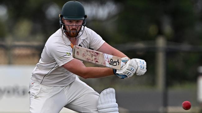 VSDCA: Box Hill batsman James Box keeps his eye on the ball. Picture: Andy Brownbill