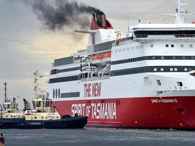 Spirit of Tasmania after being swung around on her moorings after a line broke. Picture: Jay Town