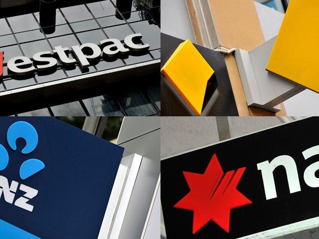 A composite image of signage of Australia's 'big four' banks ANZ, Westpac, the Commonwealth Bank (CBA) and the National Australia Bank (NAB) signage in Sydney, Friday, Oct. 23, 2015. (AAP Image/Joel Carrett) NO ARCHIVING