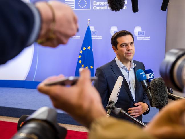 Greek Prime Minister Alexis Tsipras faces the media after reaching a tentative agreement with The EU for a bailout program that includes ‘serious reforms’ and aid. Picture: Geert Vanden Wijngaert / AP