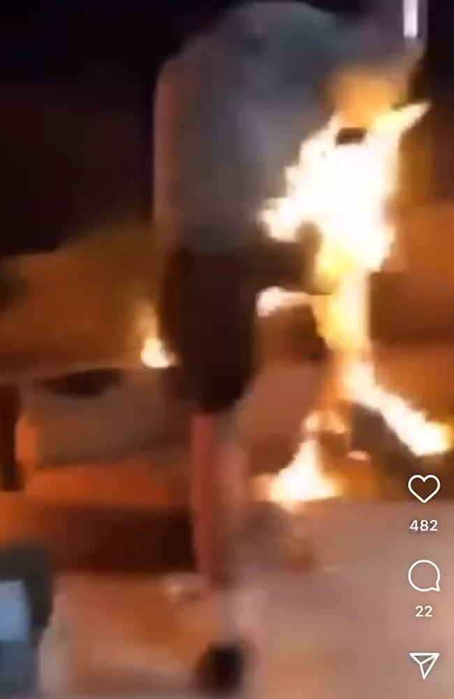 Video of man lighting himself on fire. Picture – Instagram