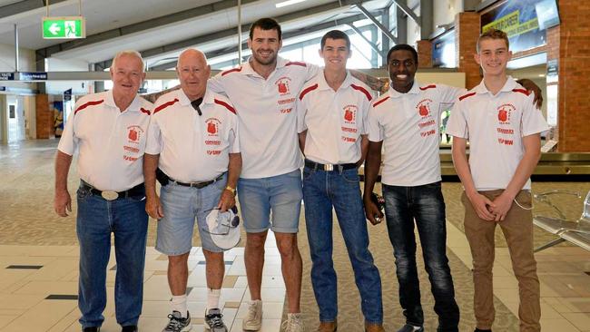 BOXING FAMILY: Merv Stewart, Des Upton, Sam Walker, Brenden Hughes, Greg Toby and Billy Evans heading to Sydney for a boxing event in 2015. Picture: Allan Reinikka ROK251115aboxing1