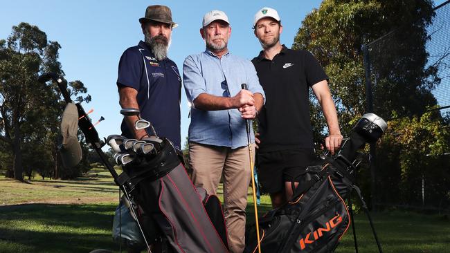 Golfers Andy Miller, Pete Miller and Matt Potter regularly play at the Rosny Park public golf course. Picture: Nikki Davis-Jones