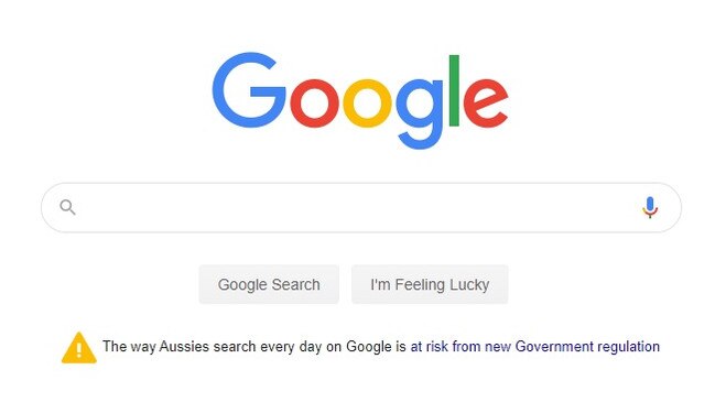 Google Australia's search page includes a link to its alarmist letter.