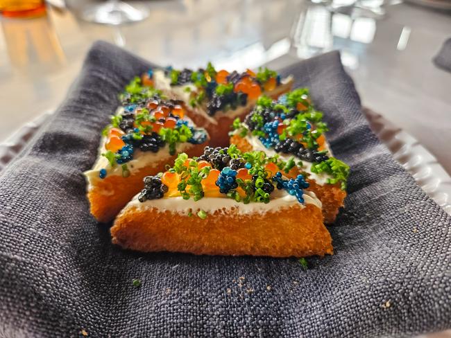 Some of the menu items include a caviar spin on the classic Australian treat, fairy bread. Picture: Penelope’s/supplied