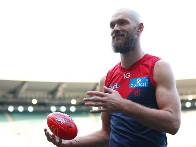 MELBOURNE, AUSTRALIA - JULY 07: Max Gawn of the Demons smiles following the round 17 AFL match between Melbourne Demons and West Coast Eagles at Melbourne Cricket Ground on July 07, 2024 in Melbourne, Australia. (Photo by Graham Denholm/AFL Photos/via Getty Images)