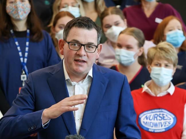 Victorian Premier Dan Andrews announces free university for thousands of nurses and midwives on August 28. Picture: NCA NewsWire /Ian Currie