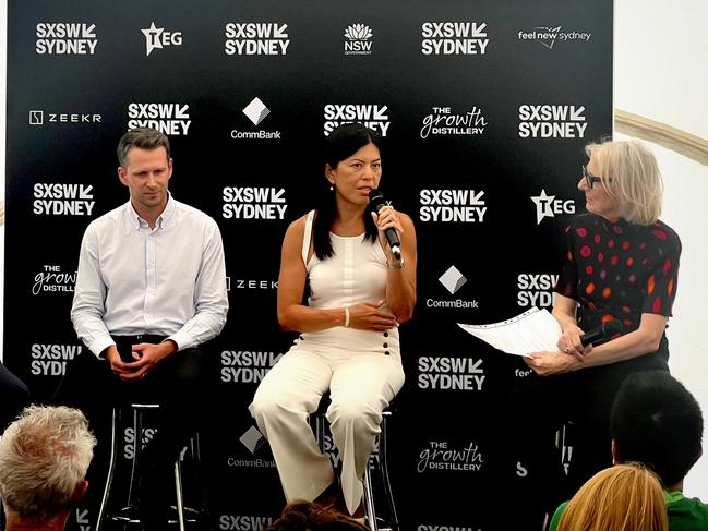 The Australian's technology editor Jared Lynch with Startmate CEO Michael Batko, Rich Data Co founder Ada Guan and Helen Trinca, the editor of The Australian's The Deal at the Ideas Dome at South by Southwest (SXSW) in Sydney. Picture - Supplied,