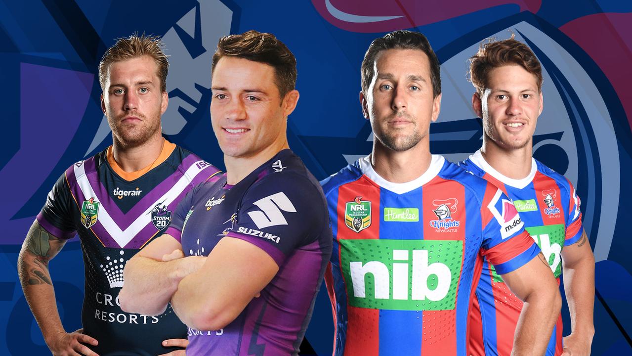 Cameron Munster and Cooper Cronk of the Storm in 2017, have been compared to Mitchell Pearce and Kalyn Ponga of Newcastle.
