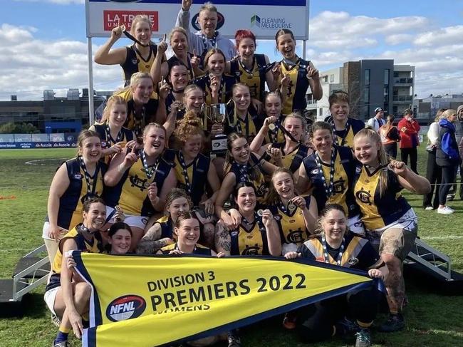 Hurstbridge celebrates its NFL Division 3 premiership. Picture: Supplied