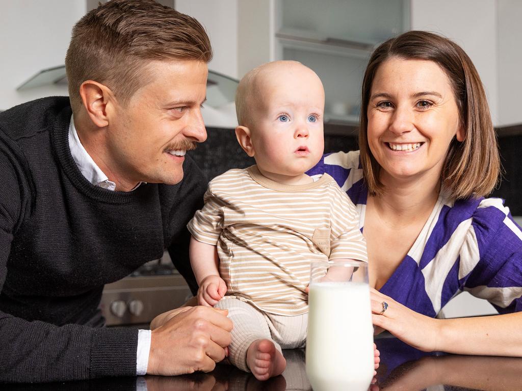 Corey and Sarah Kirby with Teddy, now 14 months, who was delivered at 26 weeks. Picture: Mark Stewart