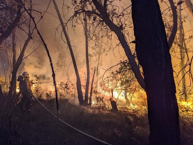 Engadine RFS fireys fight a bushfire in the Royal National Park near Loftus on November 12, 2019. Picture: Engadine Bush Fire Bridgade