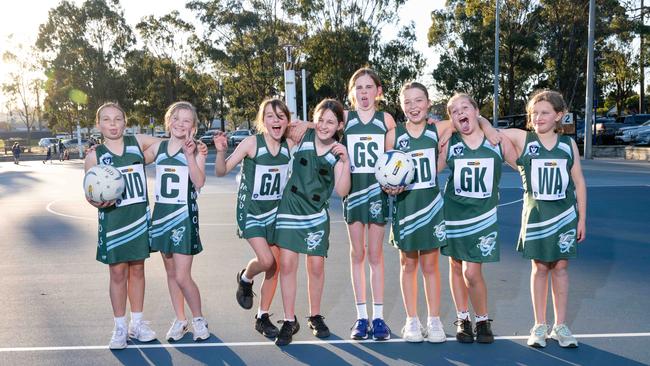 Geelong Amateurs Diamonds under-11 netball team pull their funniest faces.