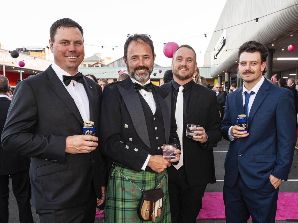 At Little Pig Consulting Business Excellence Awards are (from left) Jason Smith (SMITH Diesel Fitting), Matt Service (Hop Scotch Distillers), Ryan Latcham (Unlocked Finance) and Bayley Brennan (SMITH Diesel Fitting) at Rumours International, Saturday, October 19, 2024. Picture: Kevin Farmer