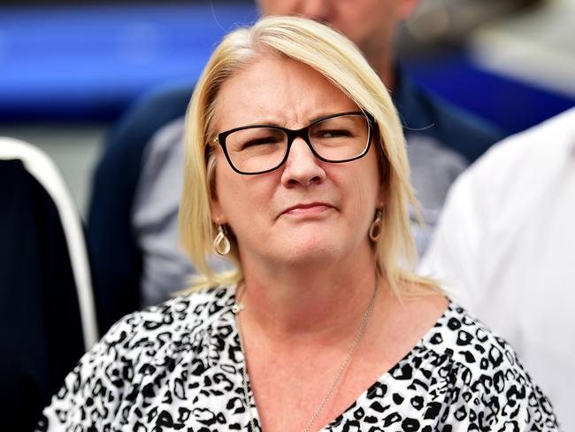 A helicopter delivered a square metre of turf from North Queensland Cowboys old stadium to their new home, Queensland Country Back Stadium. Coralee O'Rourke MP. Picture: Alix Sweeney