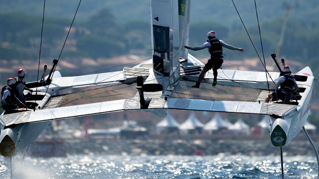 Nathan Outteridge helming his team to victory in France.