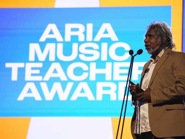 SYDNEY, AUSTRALIA - NOVEMBER 20: Nathaniel Miller accepts the award for Music Teacher during the 2024 ARIA Awards at Hordern Pavilion on November 20, 2024 in Sydney, Australia. (Photo by Nina Franova/Getty Images)