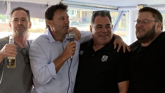 Gary Belcher, Laurie Daley, Mal Meninga and Glenn Lazarus on Daley's annual grand final cruises. Pictures: Dean Ritchie