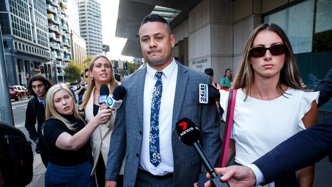 Hayne leaving court after the verdict with Amelia Bonnici. Picture: NCA NewsWire / David Swift