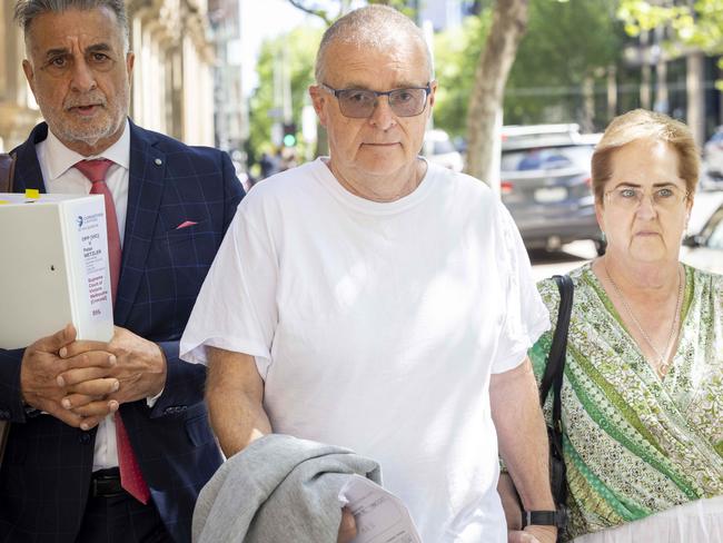 Bail application for Peter John Wetzler, a former RAAF worker charged with the murder of his fiance Debra Campbell who went missing from Windsor home in 1984. Peter Wetzler leaves the Supreme Court with wife Sandy Wetzler (green top), sister Margaret Freeman and his lawyer Manny Conditsis outside the Supreme Court after Mr Wetzler was granted bail. Picture by Wayne Taylor 18th October 2023