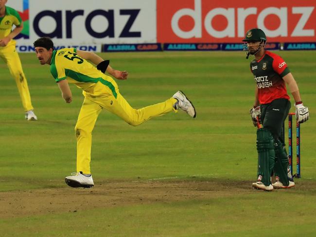 Starc bowling in Bangladesh in 2021. Picture: Md Manik/SOPA Images/LightRocket via Getty Images