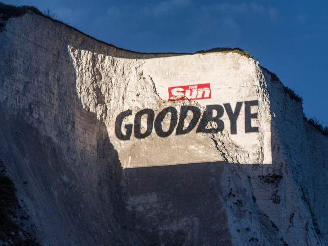 The Sun projects a farewell message to Europe on the White Cliffs of Dover. Picture: NEWS GROUP NEWSPAPERS LTD