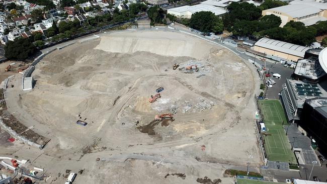 Construction work being carried out to rebuild the Sydney Football Stadium in Moore Park. Picture: Jonathan Ng