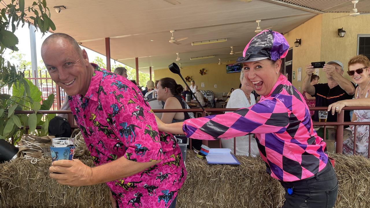 Adam Griffith and Leah Sloane at the 2022 Berry Springs croc races. Picture: Glenn Campbell