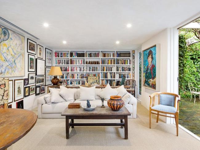 The home features a large built-in bookcase.