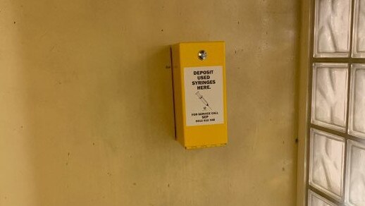 Needle disposal boxes in the apartment towers. Picture: Supplied