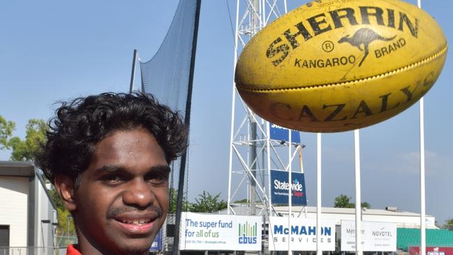 Gunbalanya's Brendon Minkulk is the pride of NTFL club Waratah this week after his Round 6 nomination for the 2019 NT News Rising Star award. Picture: Liz Cruse/AFLNT Media