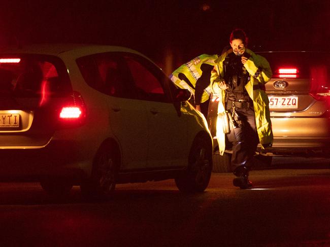 Police block off North Station Rd in North Booval. Ipswich, after a person was shot and multiple people were injured in brawl. Picture: Brad Fleet