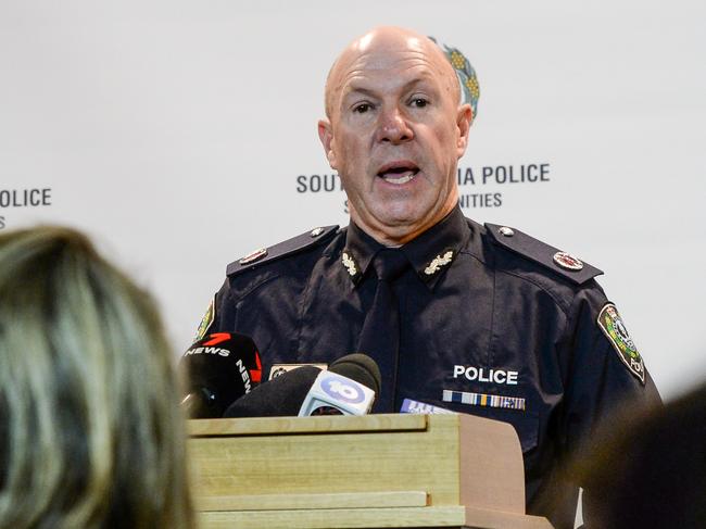 ADELAIDE, AUSTRALIA - NewsWire Photos AUGUST 11, 2022: Assistant Commissioner Scott Duval talks to the media about an alleged assault of a student at Glenelg Primary School. Picture: NCA NewsWire / Brenton Edwards,