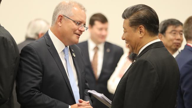 Scott Morrison meets Xi Jinping during the G20 in Osaka, Japan, in June last year. Picture: Adam Taylor/PMO