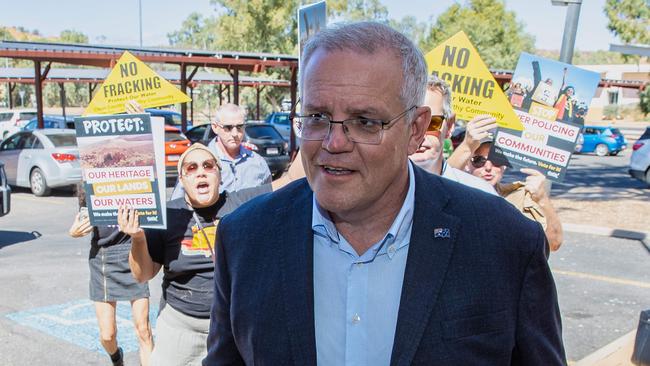 Prime Minister Scott Morrison in Alice Spring on Sunday. Picture: Jason Edwards