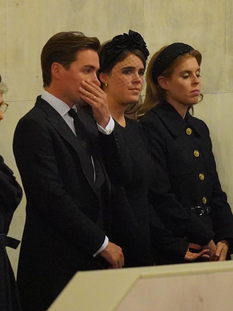 Andre’s daughters Princess Eugenie (centre) and Princess Beatrice (right), along with her husband Edoardo Mapelli Mozzi, also attended the vigil. Picture: Dominic Lipinski – WPA Pool/Getty Images