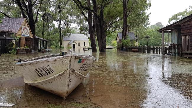 The Australiana Pioneer Village in Wilberforce, first established as a settlement in 1797, has been inundated with floodwaters. Picture: Helen Scotland